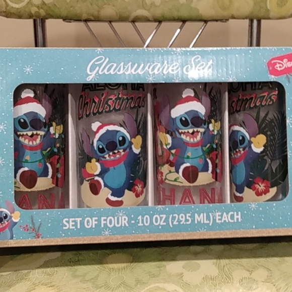 Disney Stitch Christmas glassware  Set Of 4 Juice Glasses Kitchen Drinking Glass - Picture 3 of 13